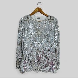 Vintage 100% Silk Sequin Flapper Inspired Party Top